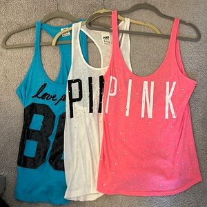 Victorias Secret PINK Bling Rhinestone Tank Tops Lot of 3 sz X Small